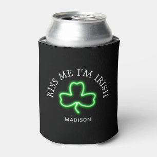 Porta-lata Beije-me Sou um irlandês Green Shamrock personali