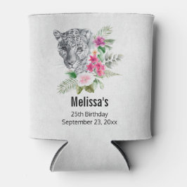 Porta-lata Belo Leopardo Cabeça em Aquarela Aniversário