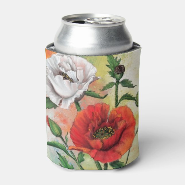 Porta-lata Belos papagaios brancos vermelhos - Arte pintada (Can Front)