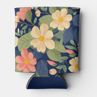 Porta-lata Beverage Cooler Navy Peach Pink Floral Botanical