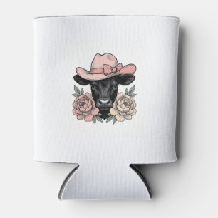 Porta-lata Bezerro de Cowgirl Rosa com Peônias Vetor Vintage_