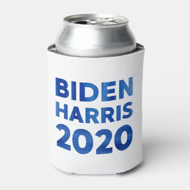 Porta-lata Biden Harris 2020 - texto azul de aquarela (Can Front)