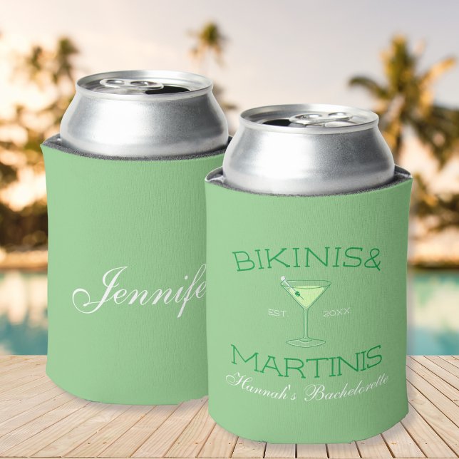 Porta-lata Bikinis E Martinis Green Beach Bachelorette (Bikinis And Martinis Green Beach Bachelorette Can Cooler)