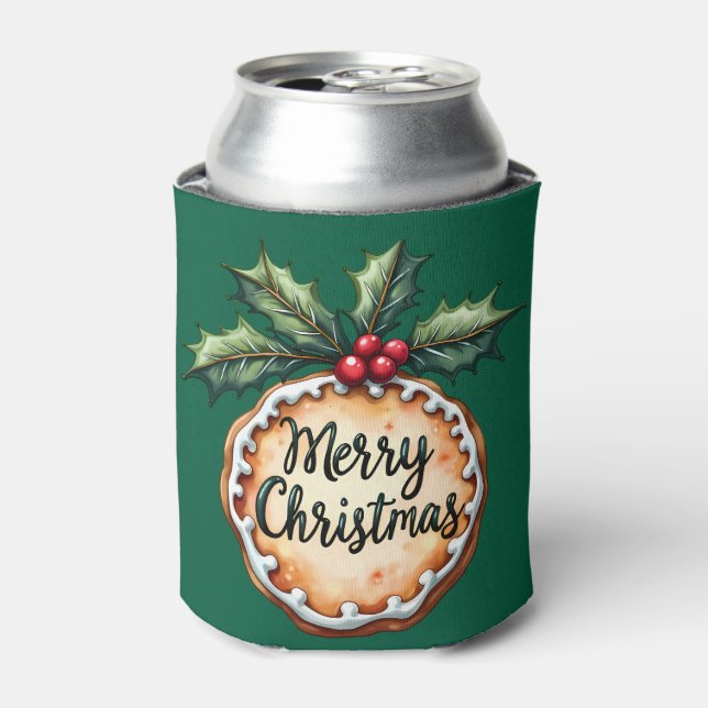 Porta-lata Biscoito de Natal Alegre com Bagas de Azevinho Ver (Can Front)