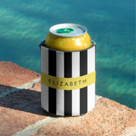 Porta-lata Black and White Stripes, Stripes, Linhas, Seu Nome