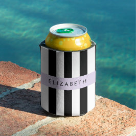 Porta-lata Black and White Stripes, Stripes, Linhas, Seu Nome