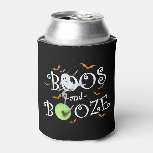 Porta-lata Black Boos e Booze Festa de Halloween (Can Front)