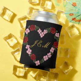 Porta-lata Black can cooler with pink and red heart