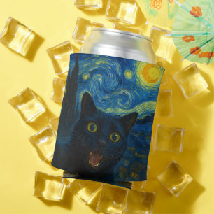 Porta-lata Black Cat Starry Night Van Gogh Cat Selfie