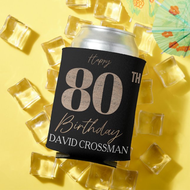 Porta-lata Black & Gold Elegant Glitter 80th Birthday  (Verão in situ)