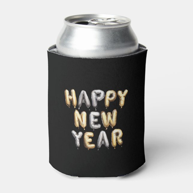 Porta-lata Black Gold Grey Happy New Year (Can Front)