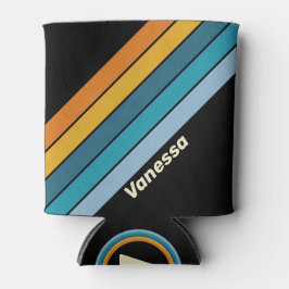 Porta-lata Black Rainbow Stripes with Name