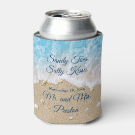 Porta-lata Blue Beach Waves Sandy Toes Cooler