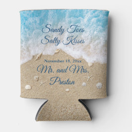 Porta-lata Blue Beach Waves Sandy Toes Cooler