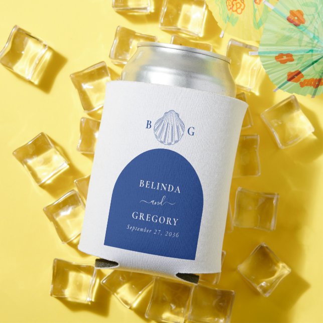 Porta-lata Blue Clam Seashells Coastal Seaside Beach Wedding (Verão in situ)