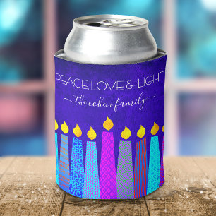 Porta-lata Blue Hanukkah Menorah Candle Peace Love Light Name