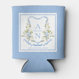 Porta-lata Blue Hydrangea Crest Monogram Can Holder