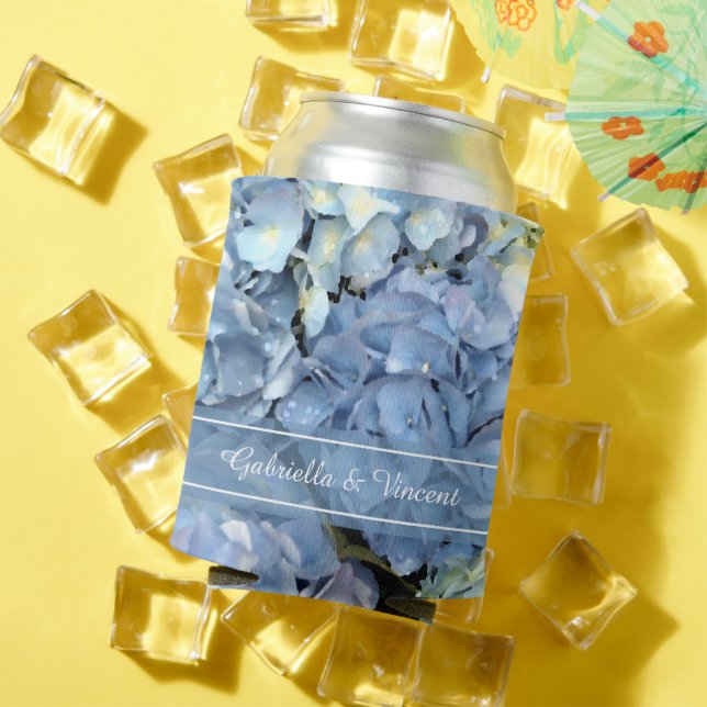 Porta-lata Blue Hydrangea Floral Wedding Favor (Verão in situ)