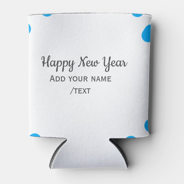 Porta-lata Blue polkadots happy new year add name messasimple (Frente)