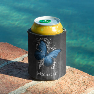 Porta-lata Blue Rustic Butterfly Personalizada Can Cooler