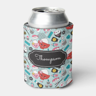 Porta-lata Blue Sushi Pattern Kawaii