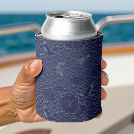 Porta-lata Blue Traditional Japanese Wave Seigaiha Monogram