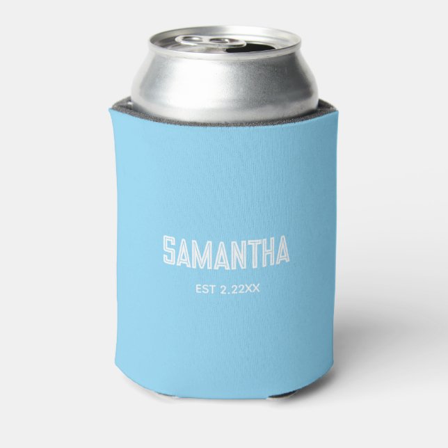 Porta-lata Blue &white monogram name Cooler (Can Back)