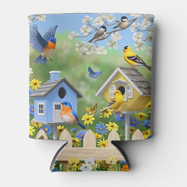 Porta-lata Bluebird Goldfinches Birdhouses Fllower Garden (Frente)