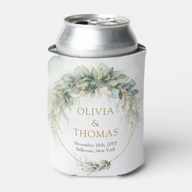 Porta-lata Boho greenery eucalyptus foliage gold oval (Can Front)