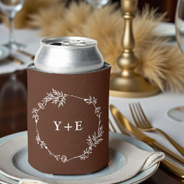 Porta-lata Boho Simple Brown Monogrammed Wedding