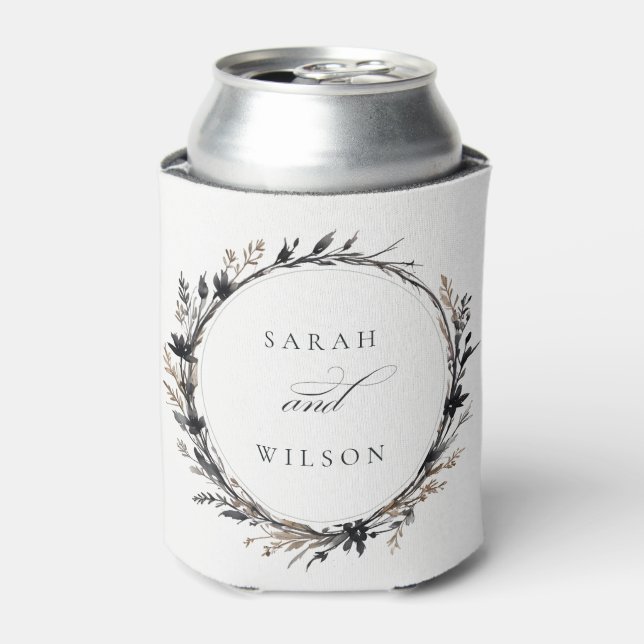 Porta-lata Boho Wildflower Black Brown Fall Wreath Casamento (Can Front)