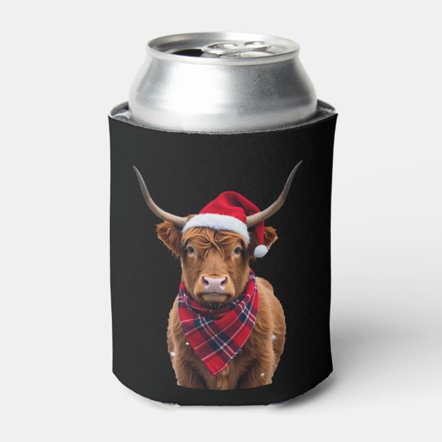 Porta-lata Boho Xmas Christmas Highland Cow T-Shirt (Can Front)