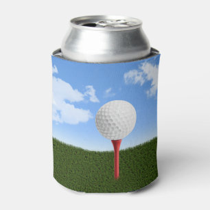 Porta-lata Bola de golfe no T, no céu & na grama
