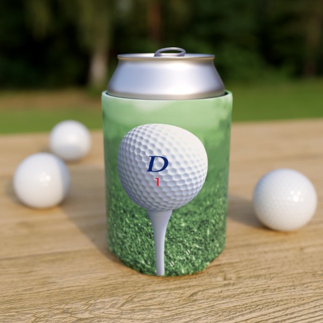 Porta-lata Bola de Golfe Personalizada sobre Golfistas Verdes (A fun can cooler just for golfers! Add your initial and golf ball number)