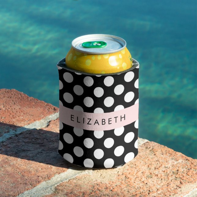 Porta-lata Bolinhas Pretas e Brancas, Pontas, Seu Nome (Piscina in situ)