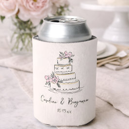 Porta-lata Bolo de Casamento com Doodle de Creme Rosado Escri