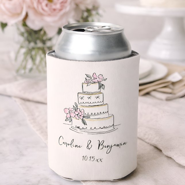 Porta-lata Bolo de Casamento com Doodle de Creme Rosado Escri (Criador carregado)