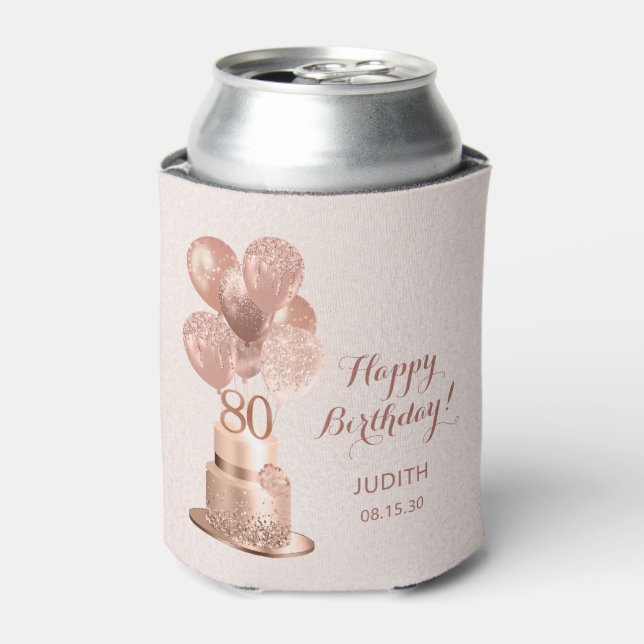 Porta-lata Bolo Dourado de Rosa de Aniversário de 80 (Can Front)