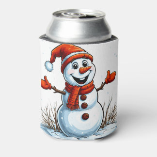 Porta-lata Boneco de Neve Alegre Vestido com Chapéu de Invern