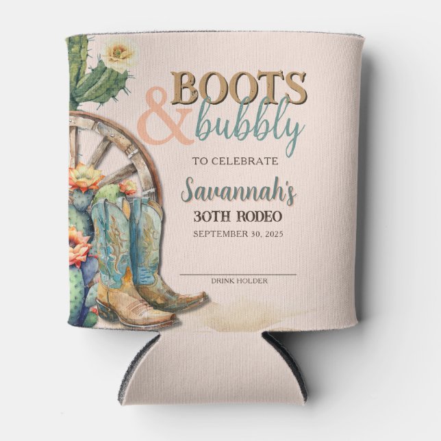 Porta-lata Boots and Bubble Country Western Cactus Aniversári (Frente)