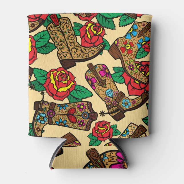 Porta-lata Boots & Rosa: Vintage Design. (Frente)