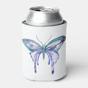 Porta-lata borboleta azul aqua roxa aquarela