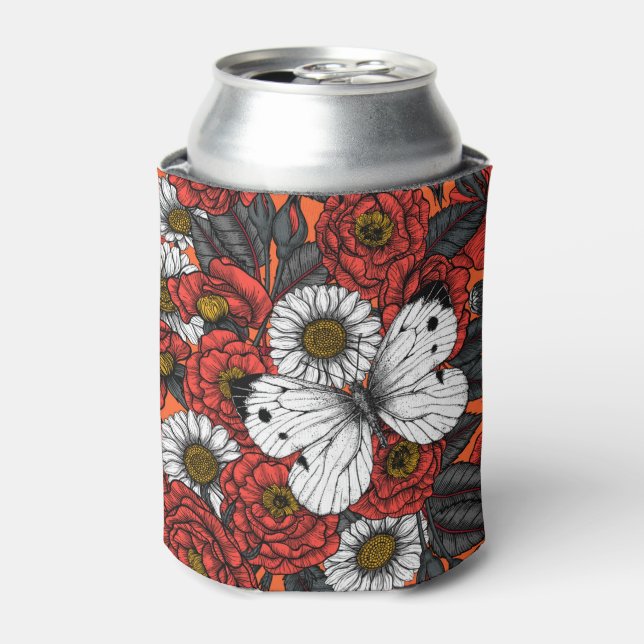 Porta-lata Borboleta branca e rosas (Can Front)