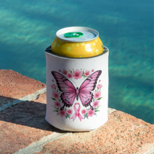 Porta-lata Borboleta Laço Rosa de Conscientização do Câncer d