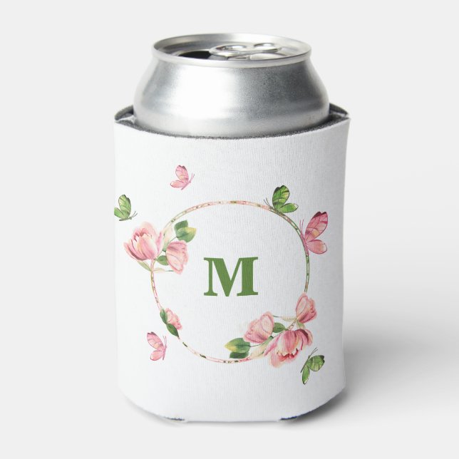 Porta-lata borboletas de flores rosa-quente (Can Front)