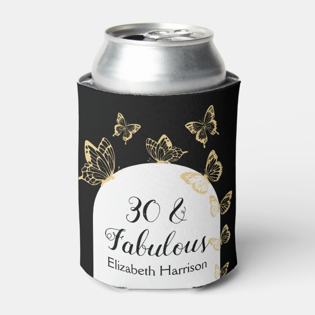 Porta-lata Borboletas Douradas e pretas modernas voam fabulos (Can Front)