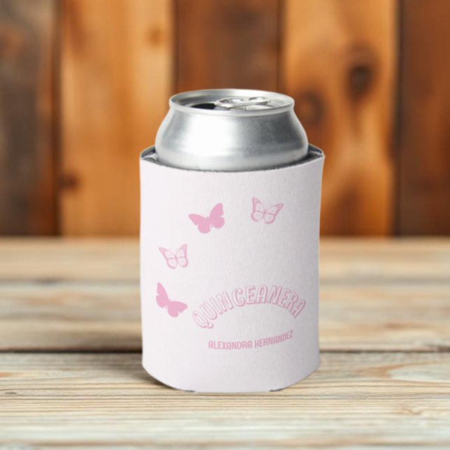 Porta-lata Borboletas Rosadas Quinceanera (Criador carregado)