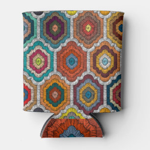 Porta-lata Bordado Boêmico: Patchwork Geométrico