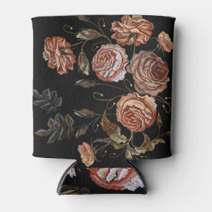 Porta-lata Bordado da safra: rosas a preto.