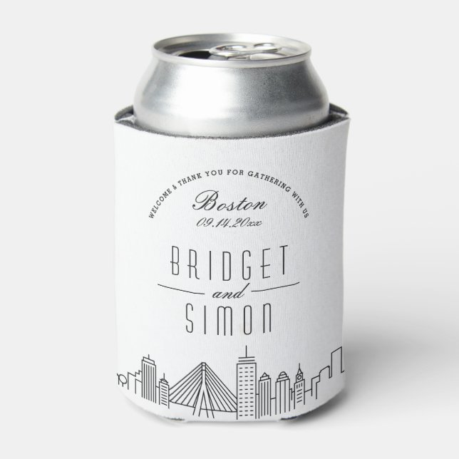Porta-lata Boston Stylized Skyline | Casamento pode resfriar (Can Front)